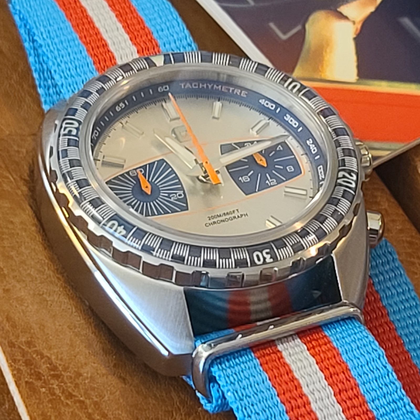 Straton Synchro Racing Chronograph Silver Blue Dial 40mm Quartz Blue Orange