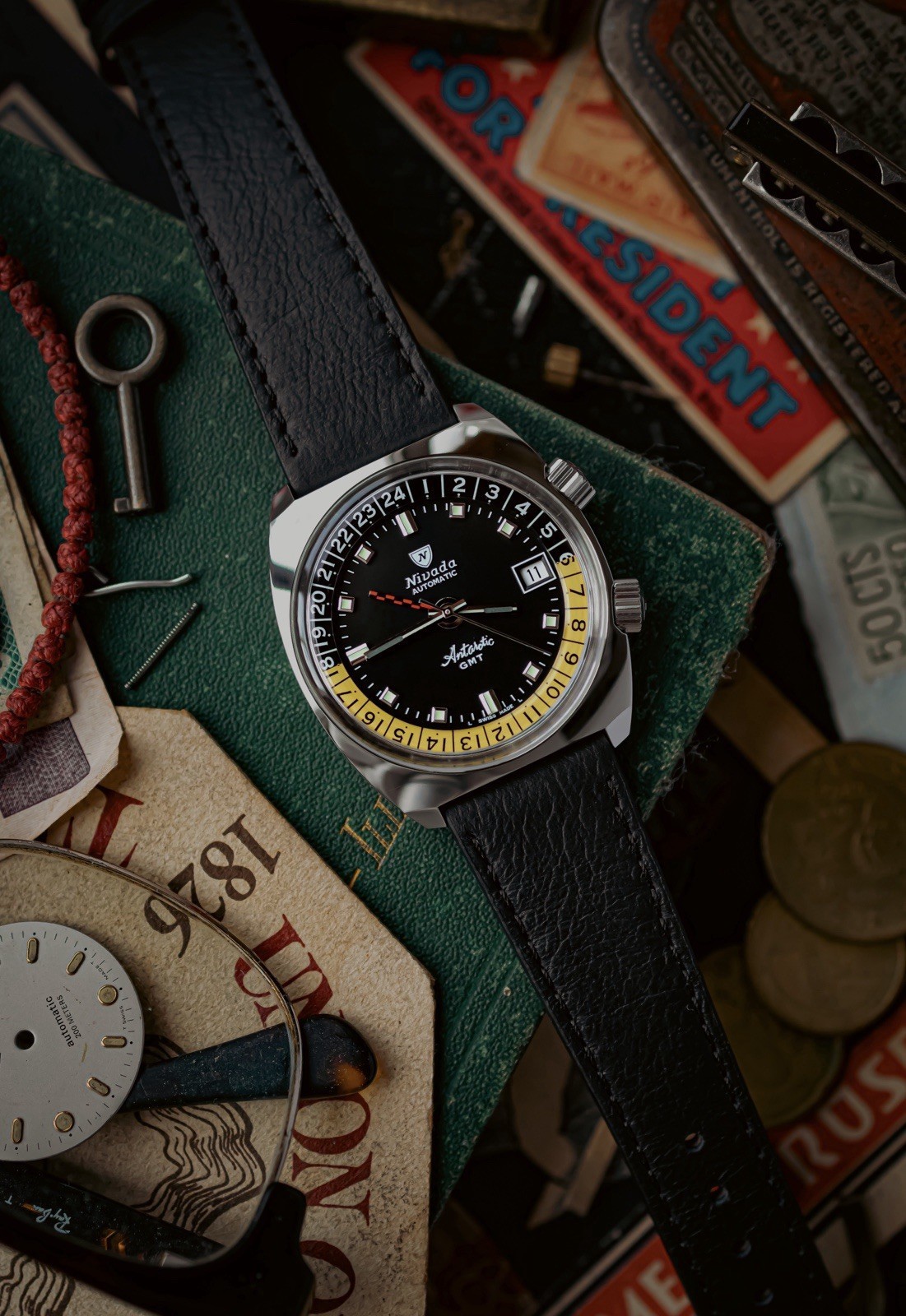 New Nivada Grenchen Antarctic GMT, Full Kit w/Case, Box, Papers, Tag