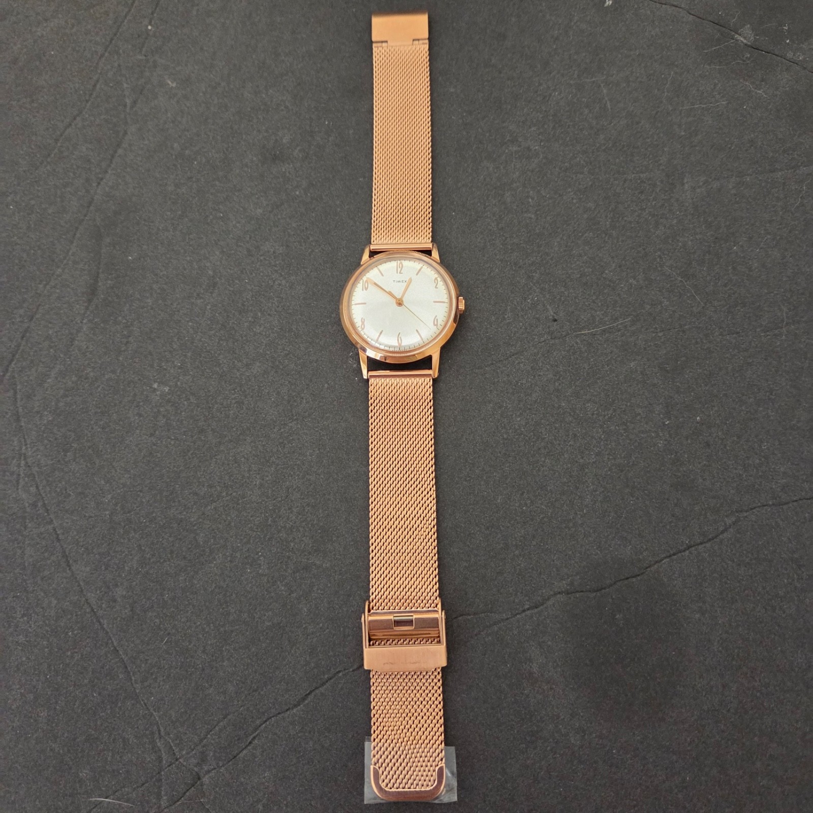 TIMEX Todd Snyder Marlin 34mm Rose Gold mesh band silver dial hand-wind watch