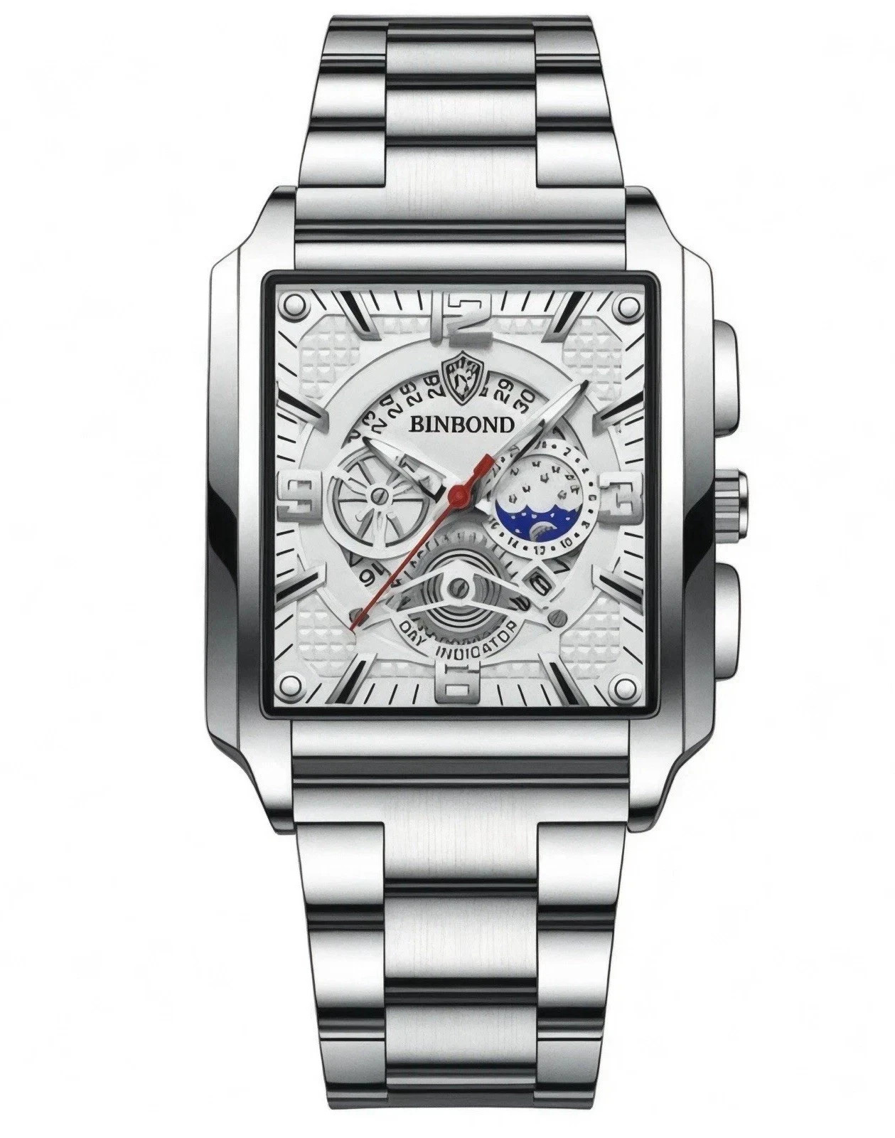 BINDBOND Mens Luxury Watch Original A4303 Square Stainless Steel Watch