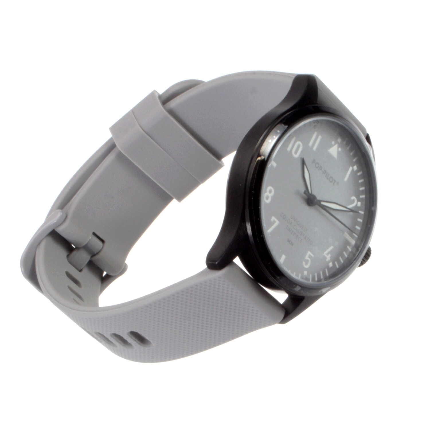 Pop Pilot DXB three-hand wristwatch 39 mm steel case silicone strap grey