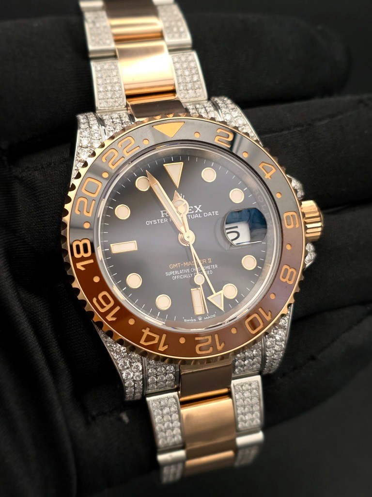 Rolex GMT-Master II Rootbeer 126711CHNR 40MM 18K w/Custom Set Diamonds