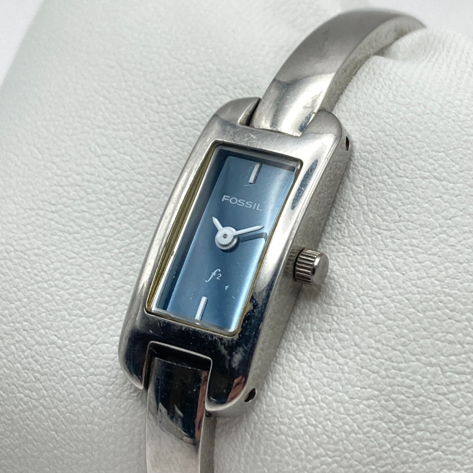 Fossil F2 Watch Women 13mm Silver Tone Blue Dial Petite New Battery SMALL 5.75″