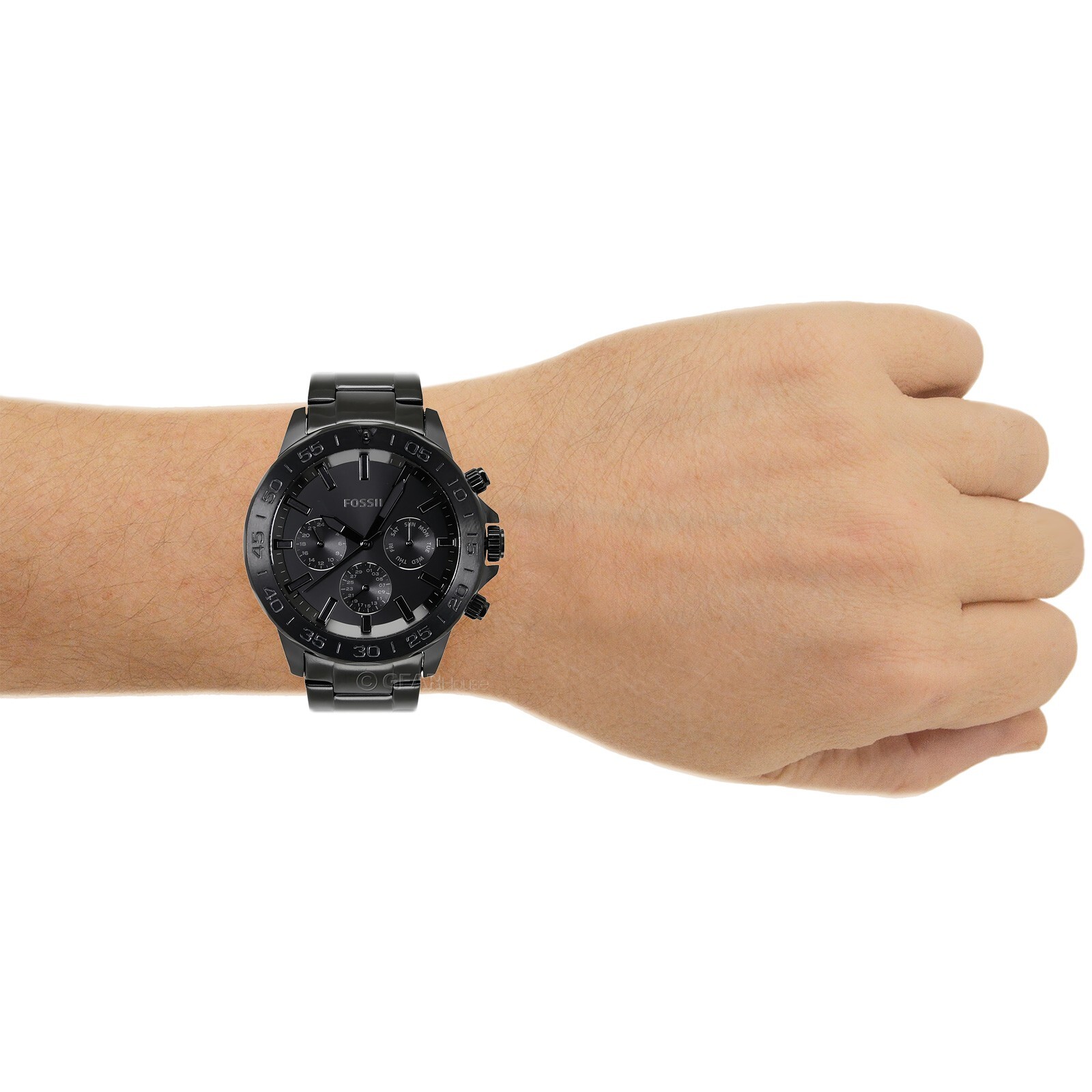 FOSSIL Bannon Mens Multifunction Watch Black Dial Day Date Stainless Steel Band