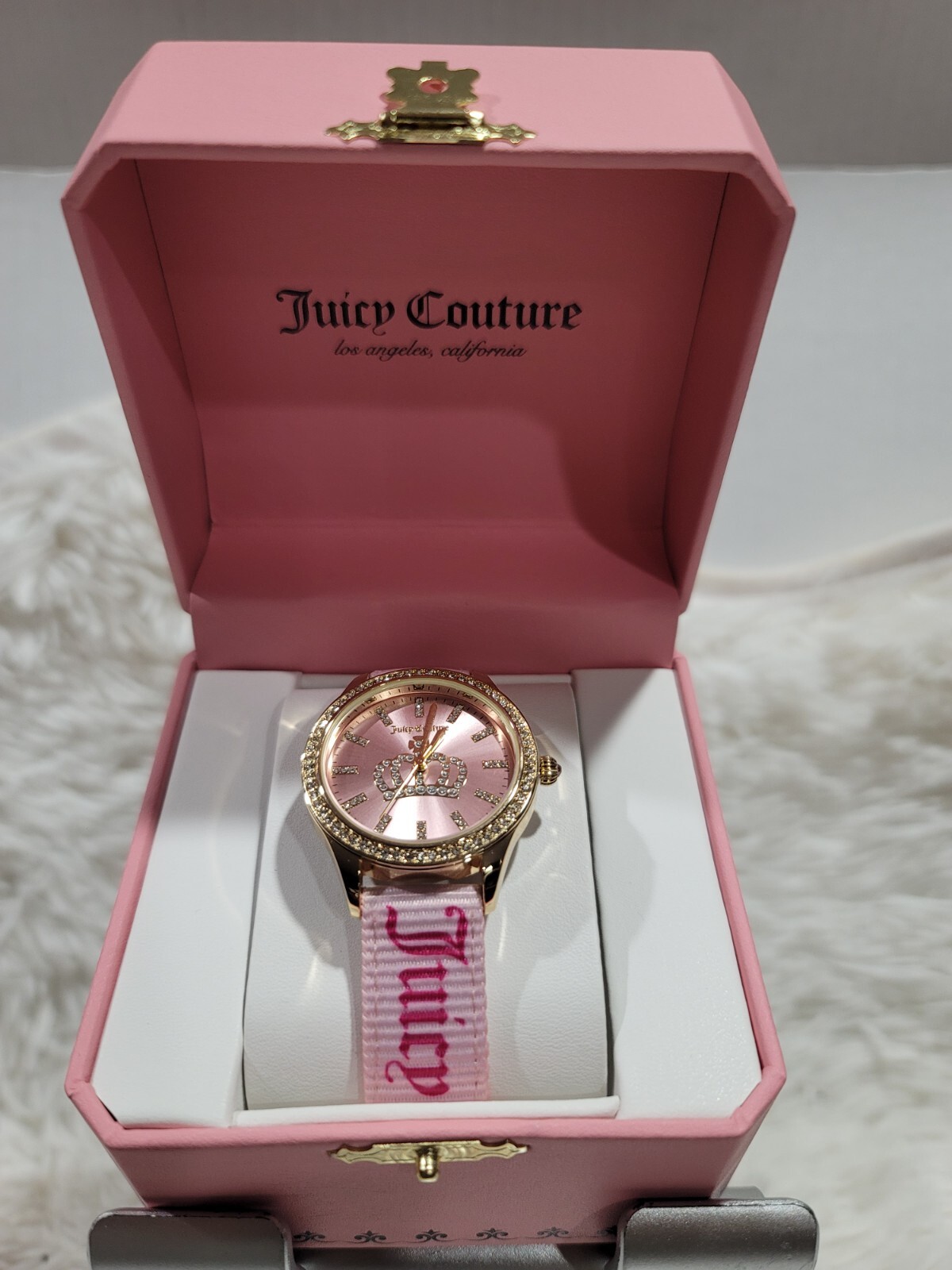 Juicy Couture Crystal Rose Gold Toned watch Pink Bezel & Wristband New In Box