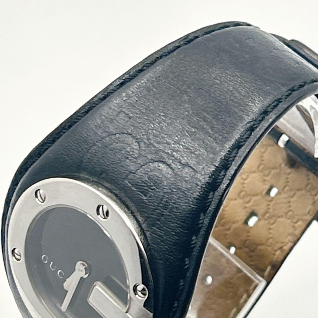 GUCCI 104 G Bangle Watch Stainless Leather Size 6.1-7.1in Black Dial Luxury