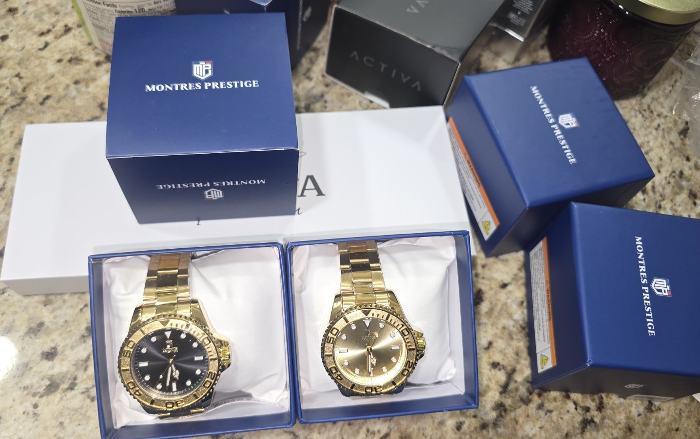 Montres Prestige Men’s Quartz Analog Wristwatch Gold Band 40-43.9mm w/ Box