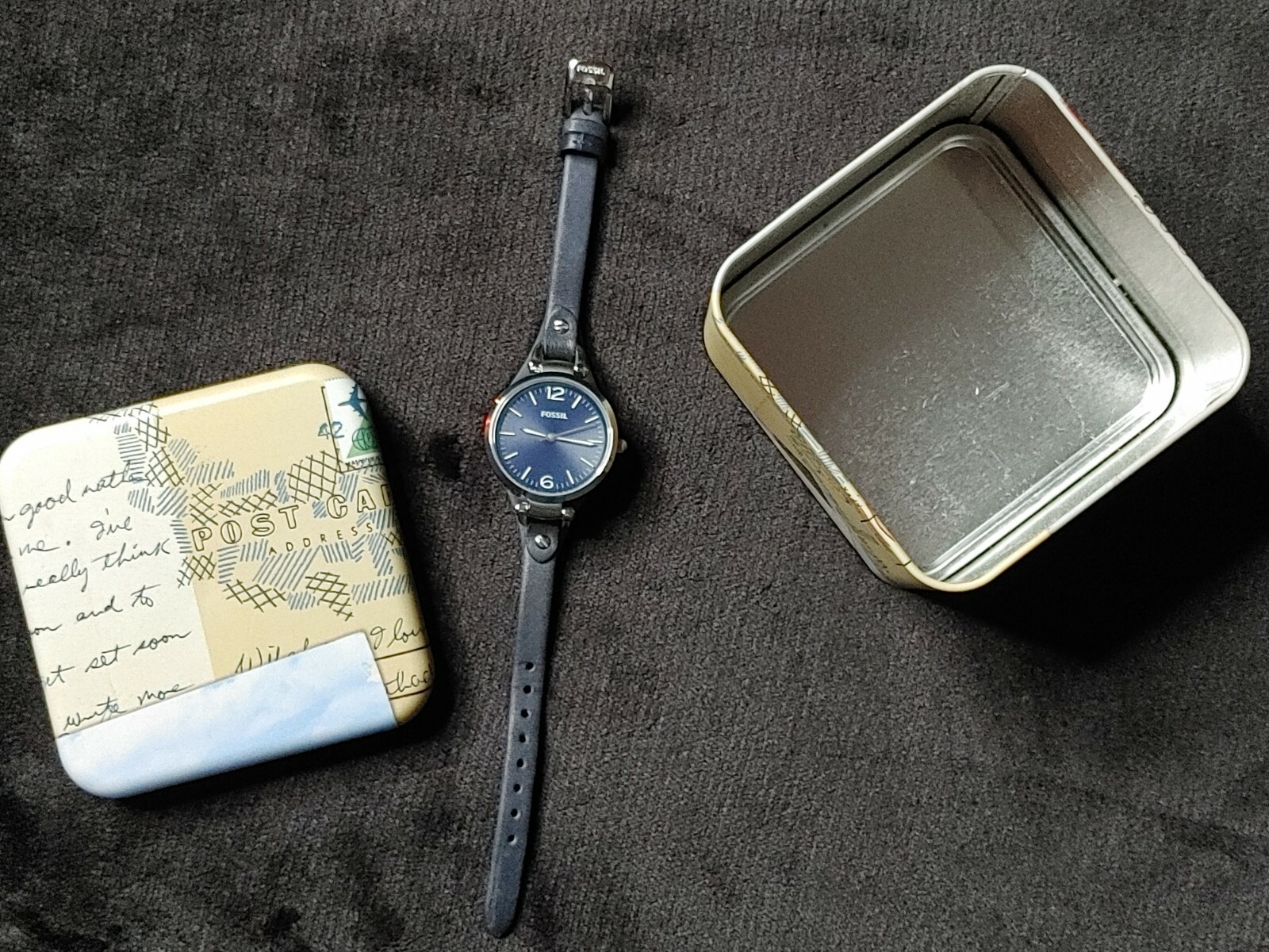 FOSSIL NAVY BLUE THIN LEATHER BAND Blue & White DIAL Womens WATCH ES3145