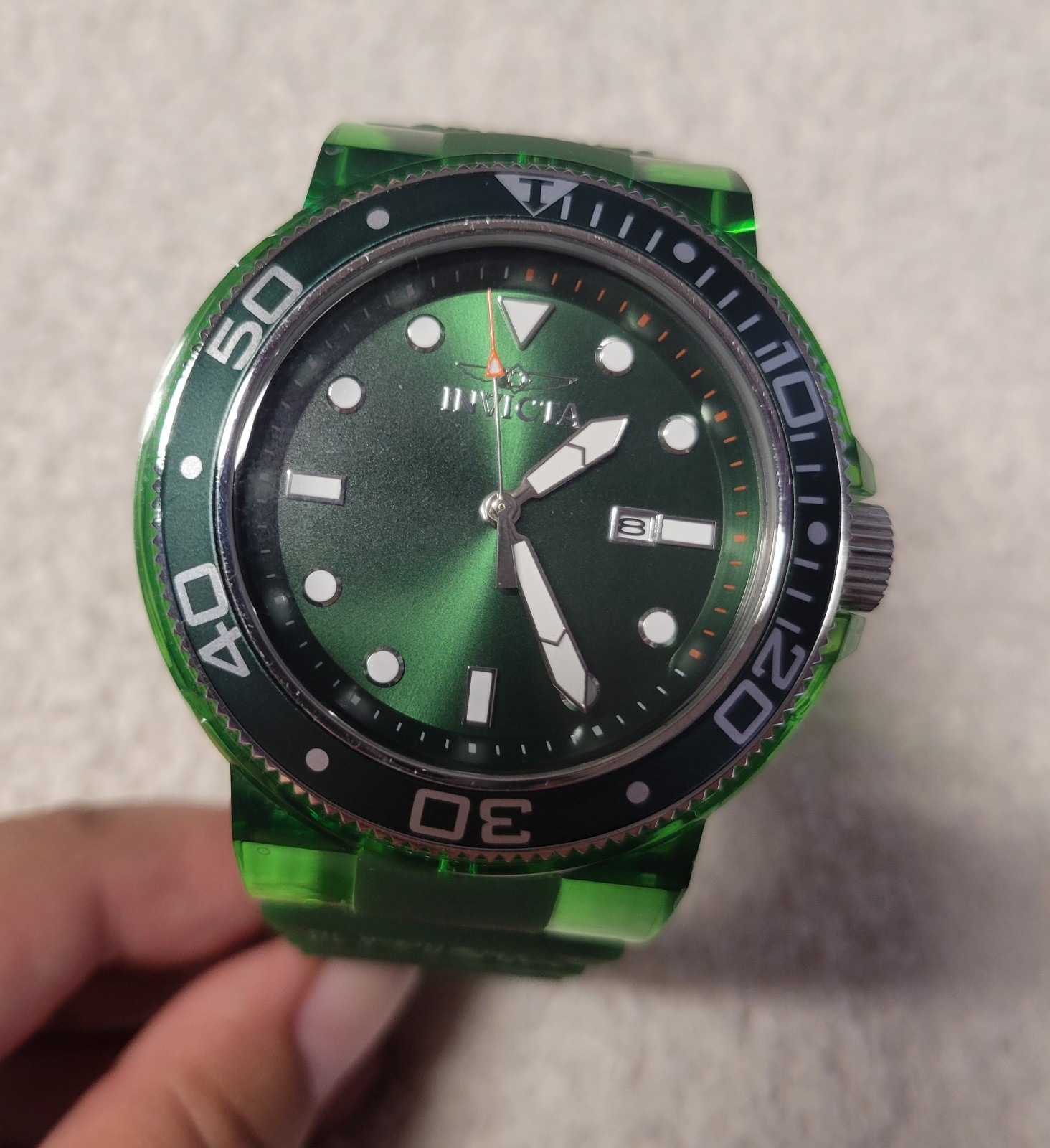 Invicta Men’s Watch Pro Diver Transparent Green SS 32332 51.50mm Water Resistant