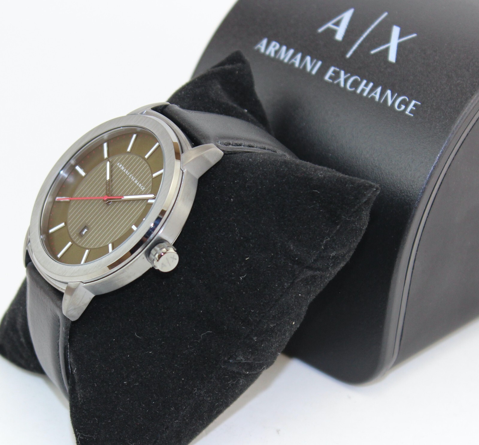 NEW AUTHENTIC ARMANI EXCHANGE MADDOX BLACK GREEN SMOKE LEATHER AX1473 MENS WATCH
