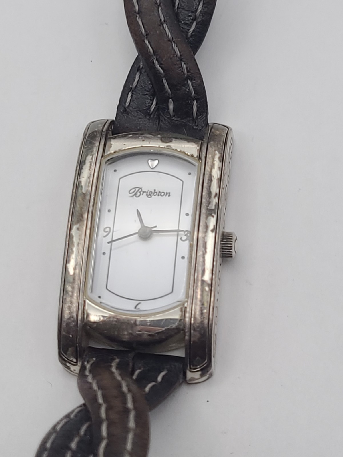 Brighton Winchester Rectangular Silver Plated Braided Band Dress Watch working