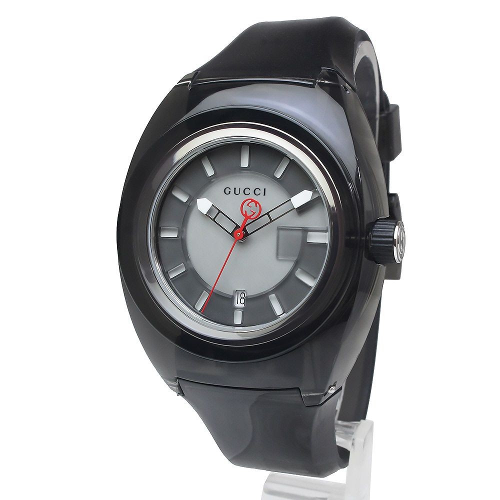GUCCI SYNC XXL Quartz Watch Black Gray Rubber Stainless Steel Unisex