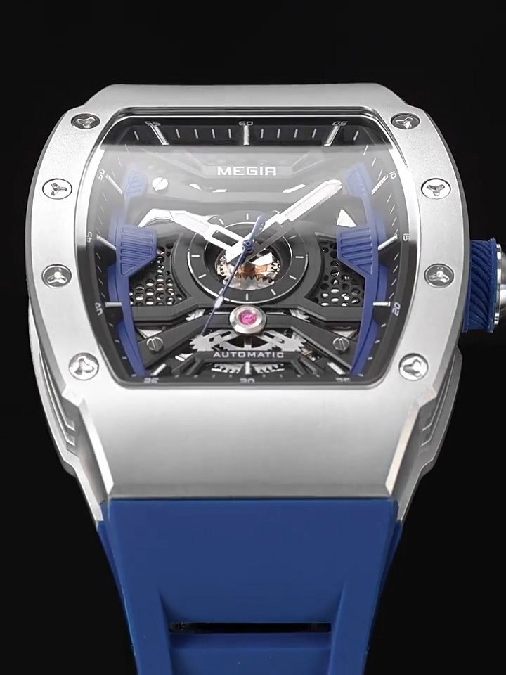 MEGIR Men’s Automatic Watch – Stainless Steel, Silicone Strap, Waterproof,