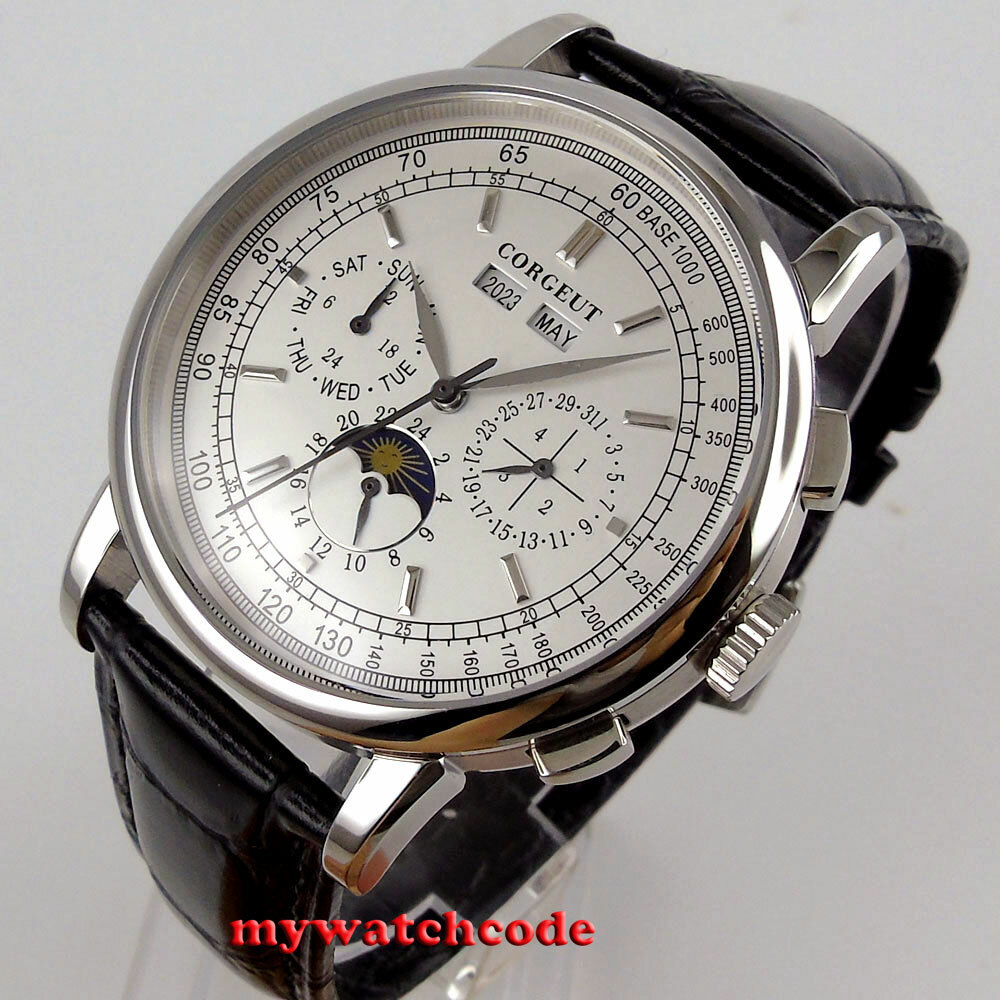 42mm corgeut white dial day night multifunction Sea-gull automatic mens watch