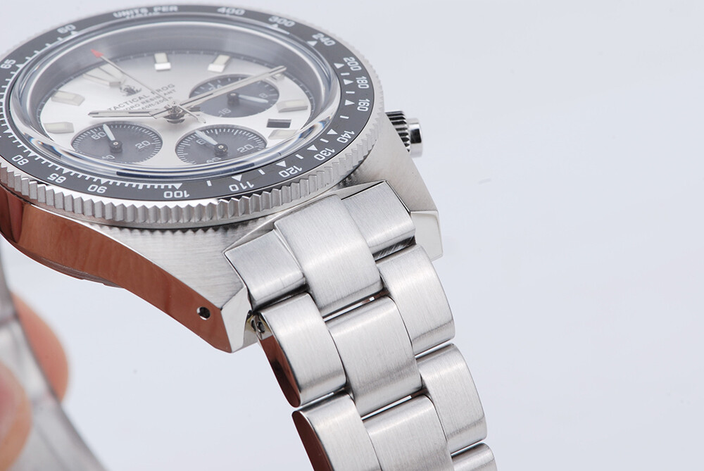 TACTICAL FROG VS75B Solar Power Quartz Chronograph Watch Paul Newman Panda 41mm