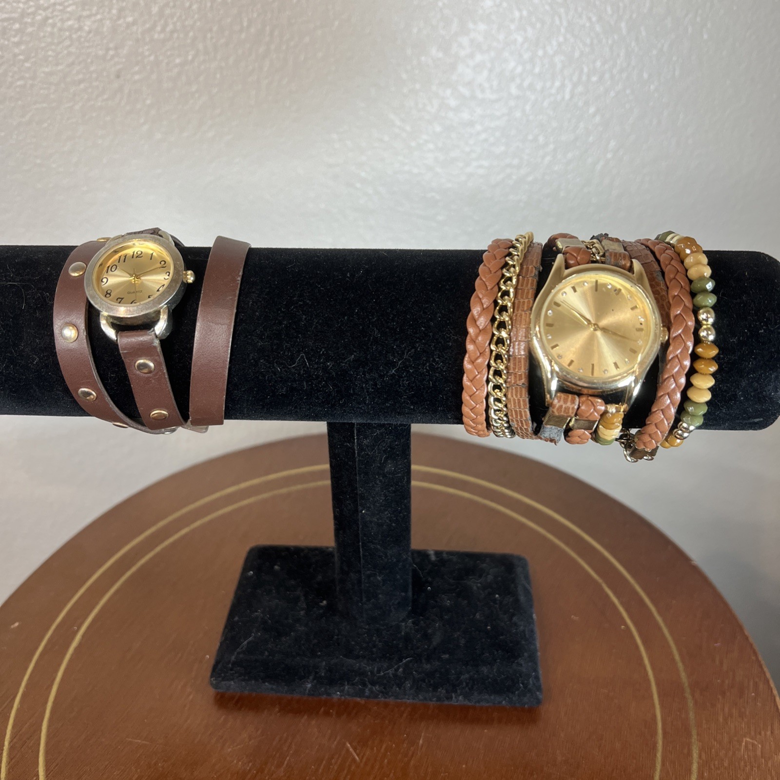 Two Women’s Watches Brown Wrap-around Strappie Leather Bands New Batteries