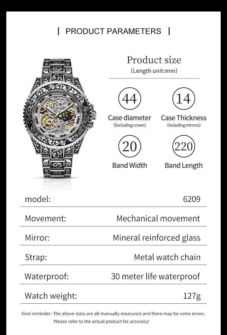 Automatic Mechanical Watch For Men Retro Luminous Stainless Steel Strap Reloj