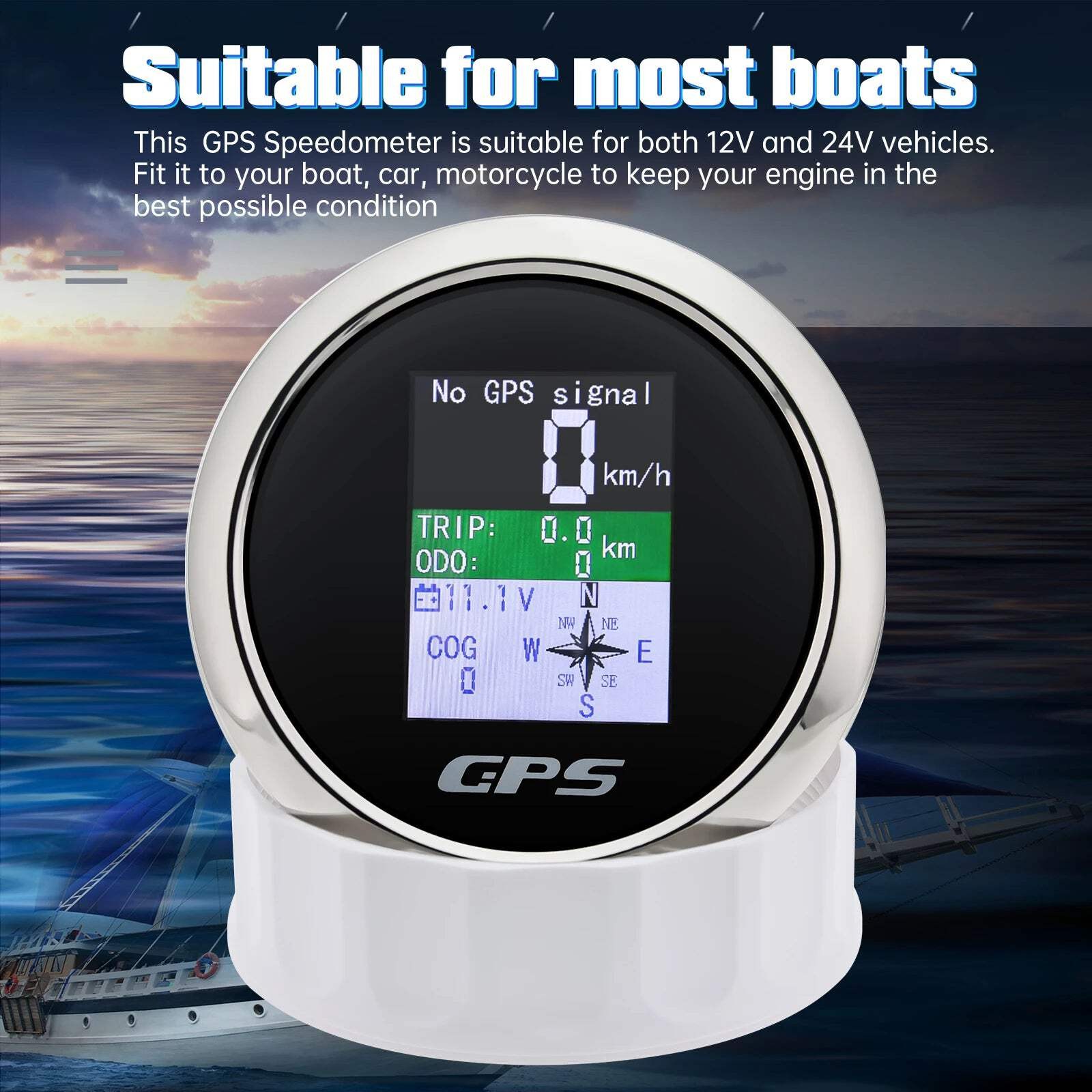 85mm Digital GPS Speedometer Odometer with GPS Antenna TFT Screen Waterproof Vol