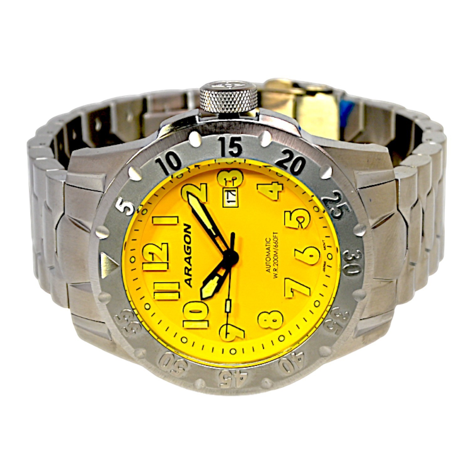 Aragon A534 Yellow Dial Armour Automatic 50mm Men’s Diver Watch Waterproof NEW