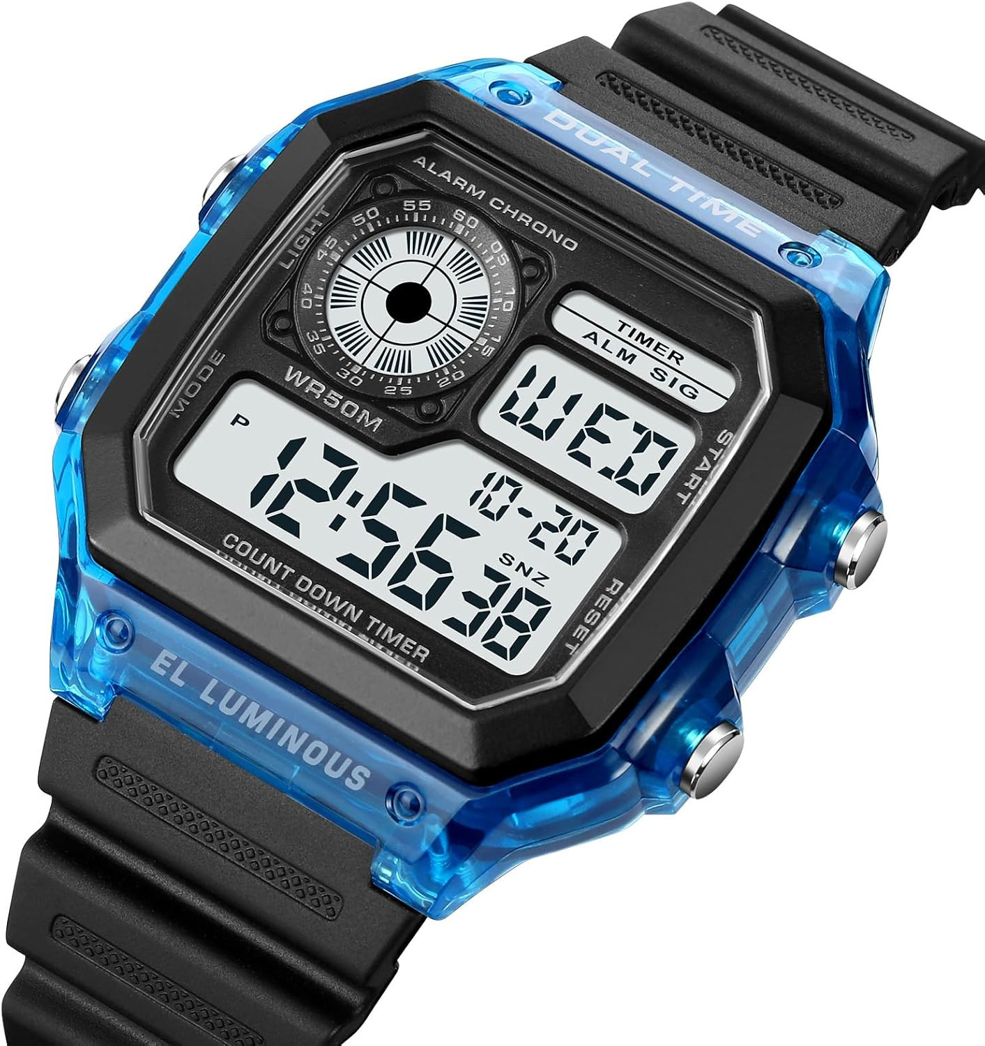 Men’s Digital Multi-Function Watches Dual Time Alarm Stopwatch Countdown Backlig