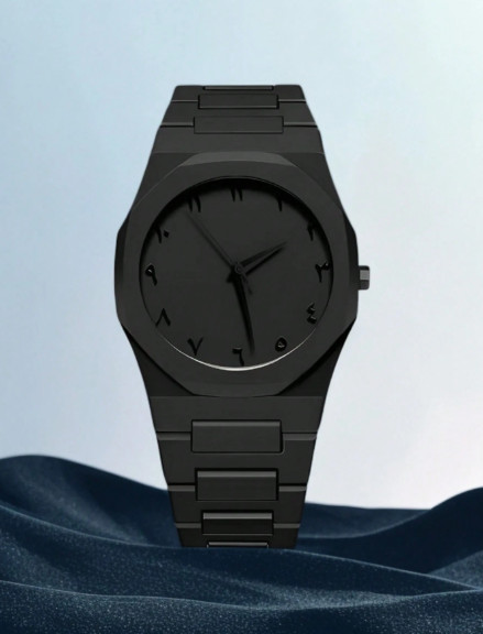 Men’s Black Arabic Dial Watch, Minimalist Graffiti Style Quartz