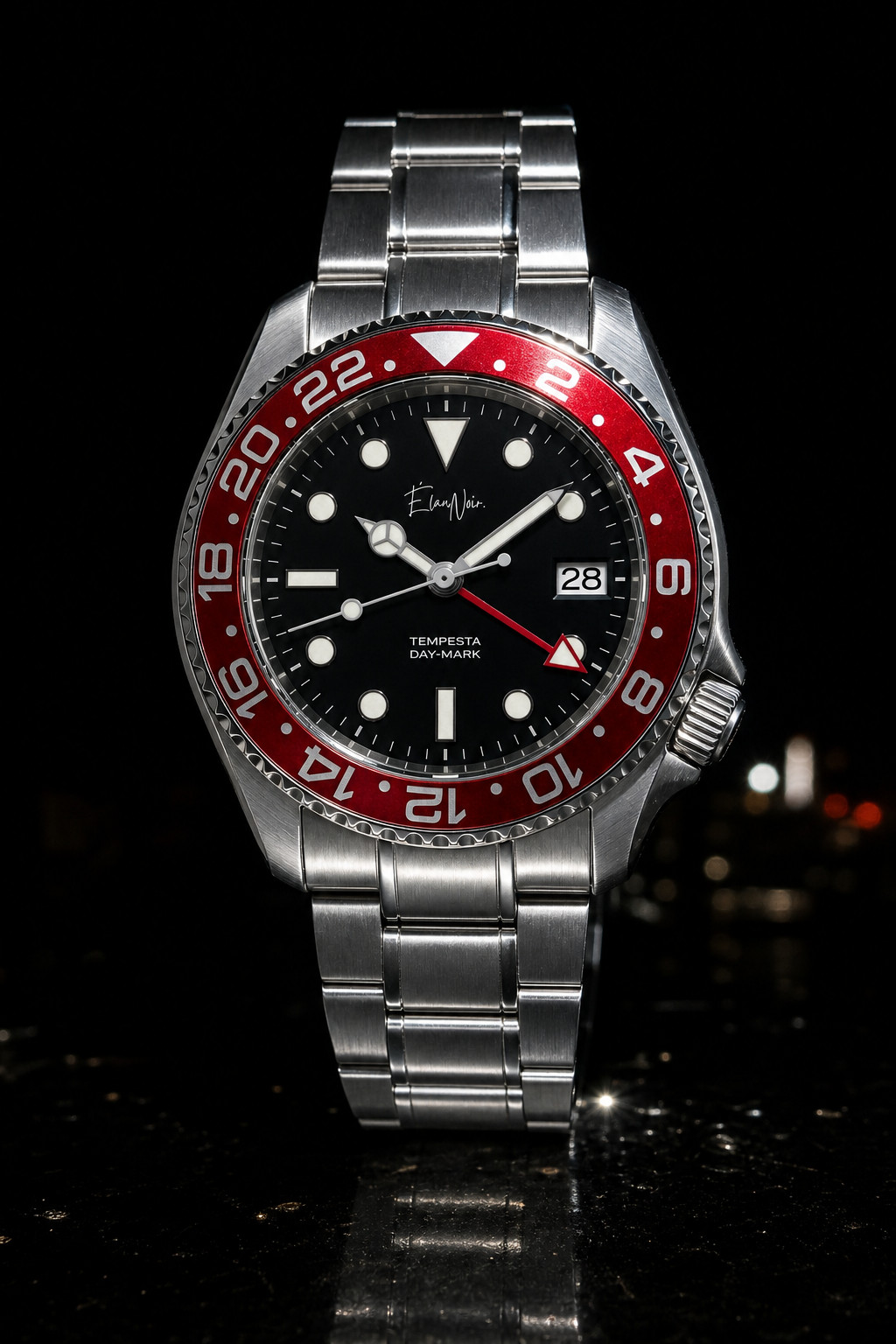 Élan Noir Tempesta Automatic GMT Watch 41mm 316L Steel Dial Red/Black NH35