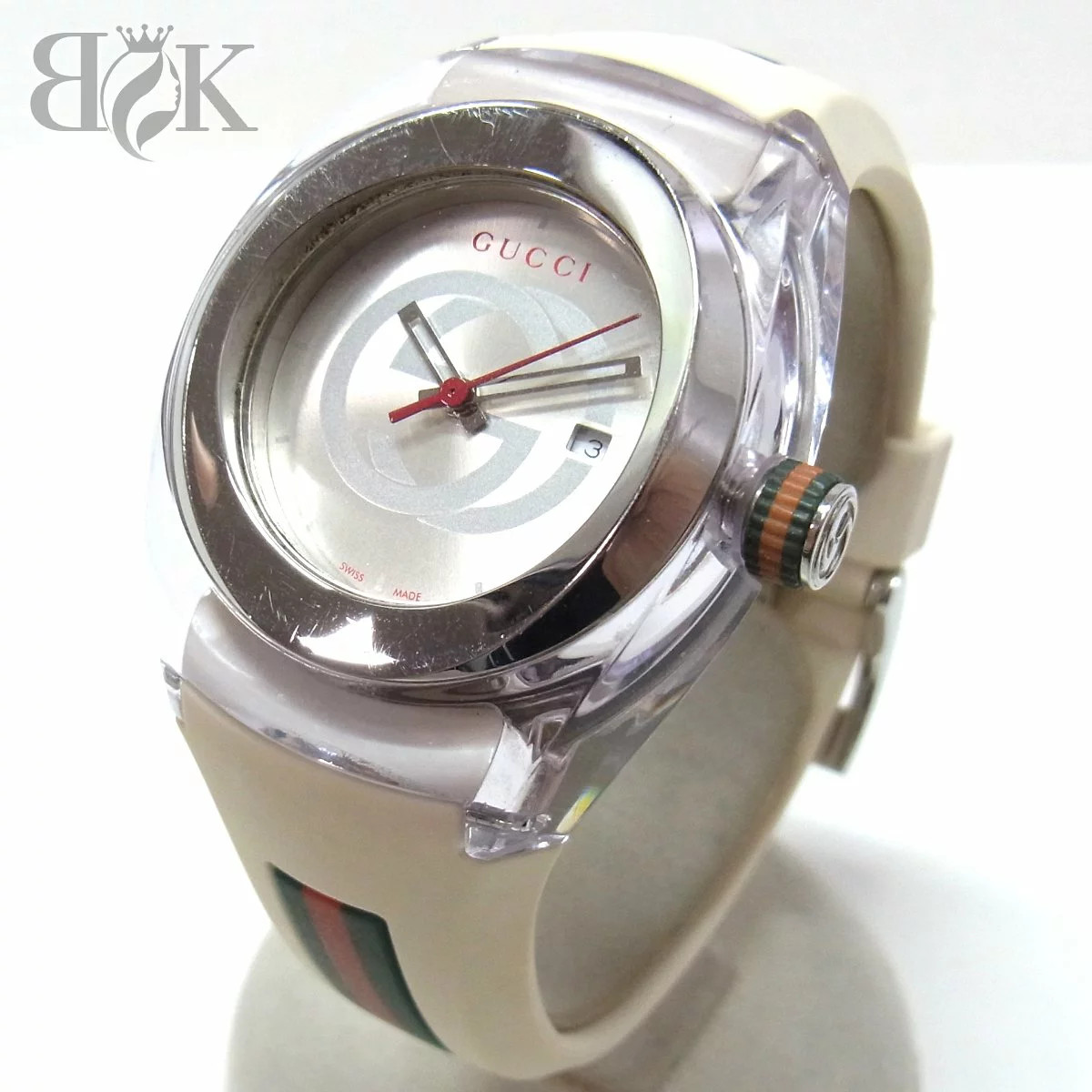 Gucci 137.3 Date Rubber Strap Silver Dial Quartz Stainless Steel Watch Used