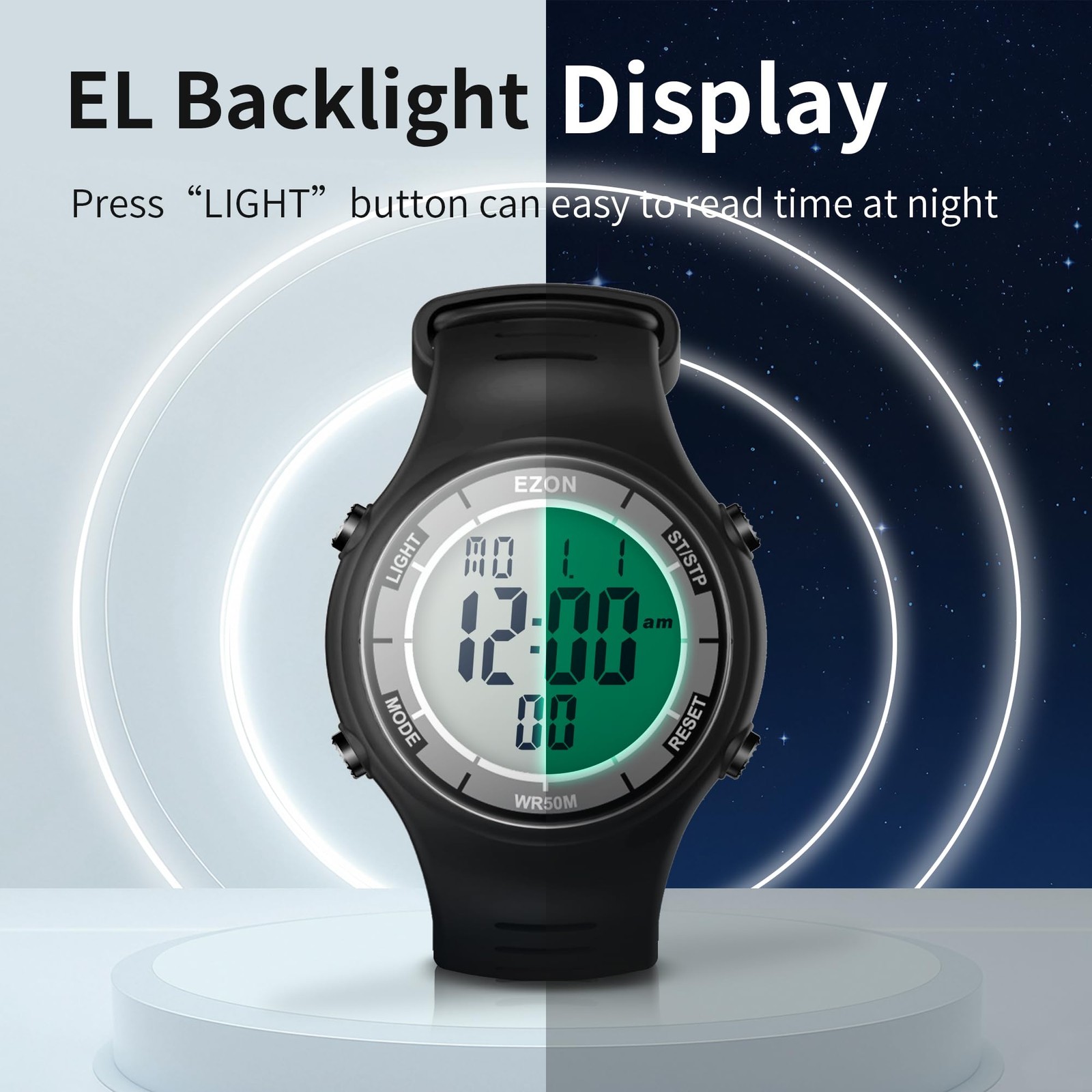 EZON Digital Watch with Stopwatch Countdown Timer Alarm EL Backlight,Ultra-Th…