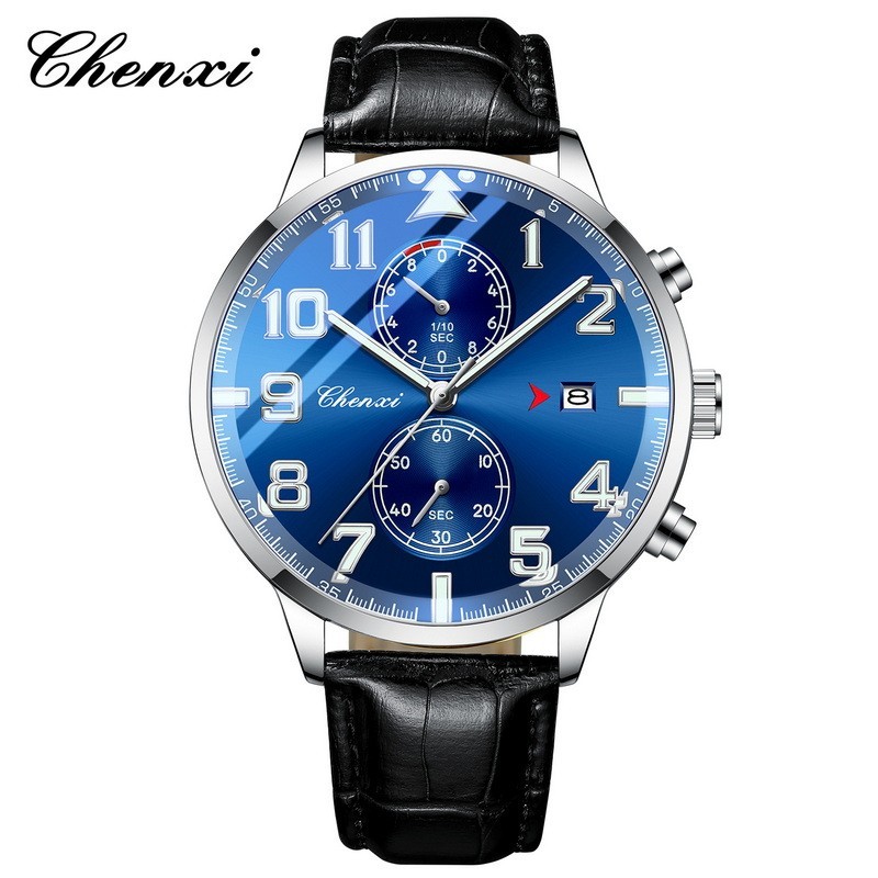 CHENXI Men’s Leather Calendar Multifunction Chronograph Luminous Quartz Watch