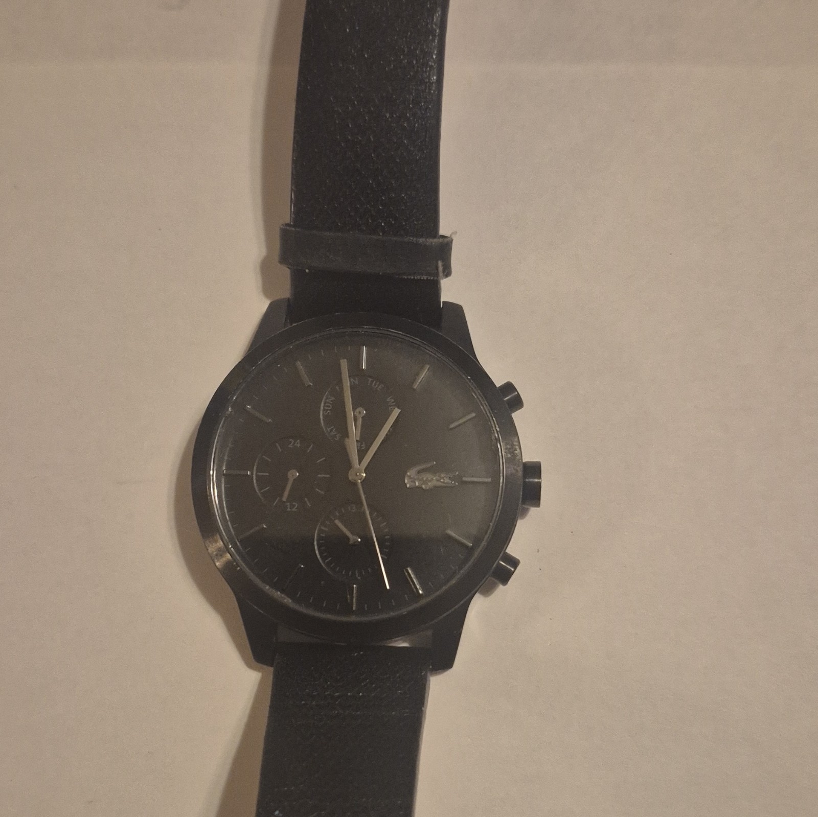 Lacoste 12.12 Men’s Black Quartz Chronograph Watch 50m Leather Strap