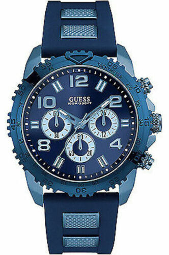 Guess Chronograph Multicolor Dial Men’s Blue Silicone Dial Strap Watch W0599G4