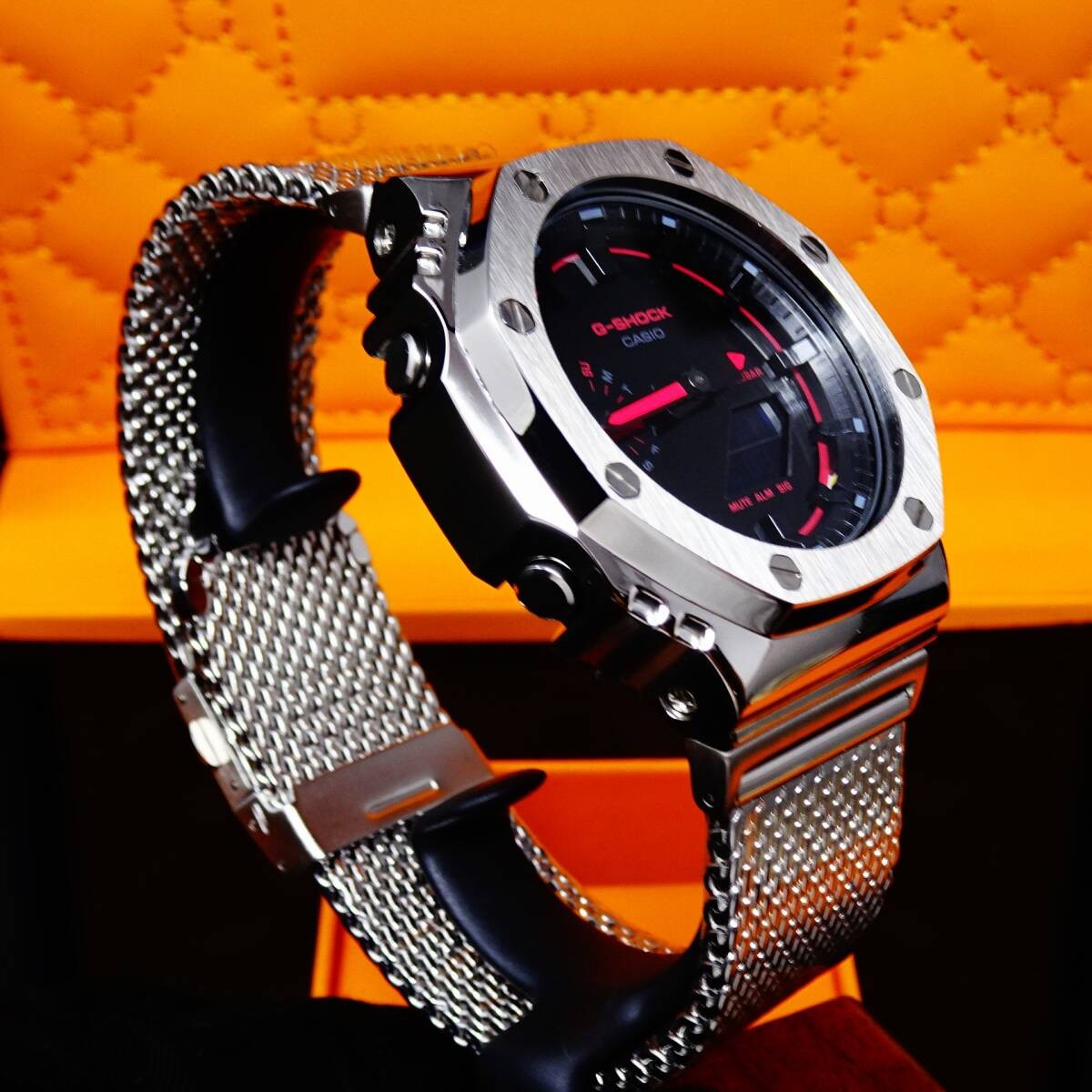 〓New〓〓G-SHOCK Custom MOD〓Uses regular GA2100k body〓Stainless silver bezel &