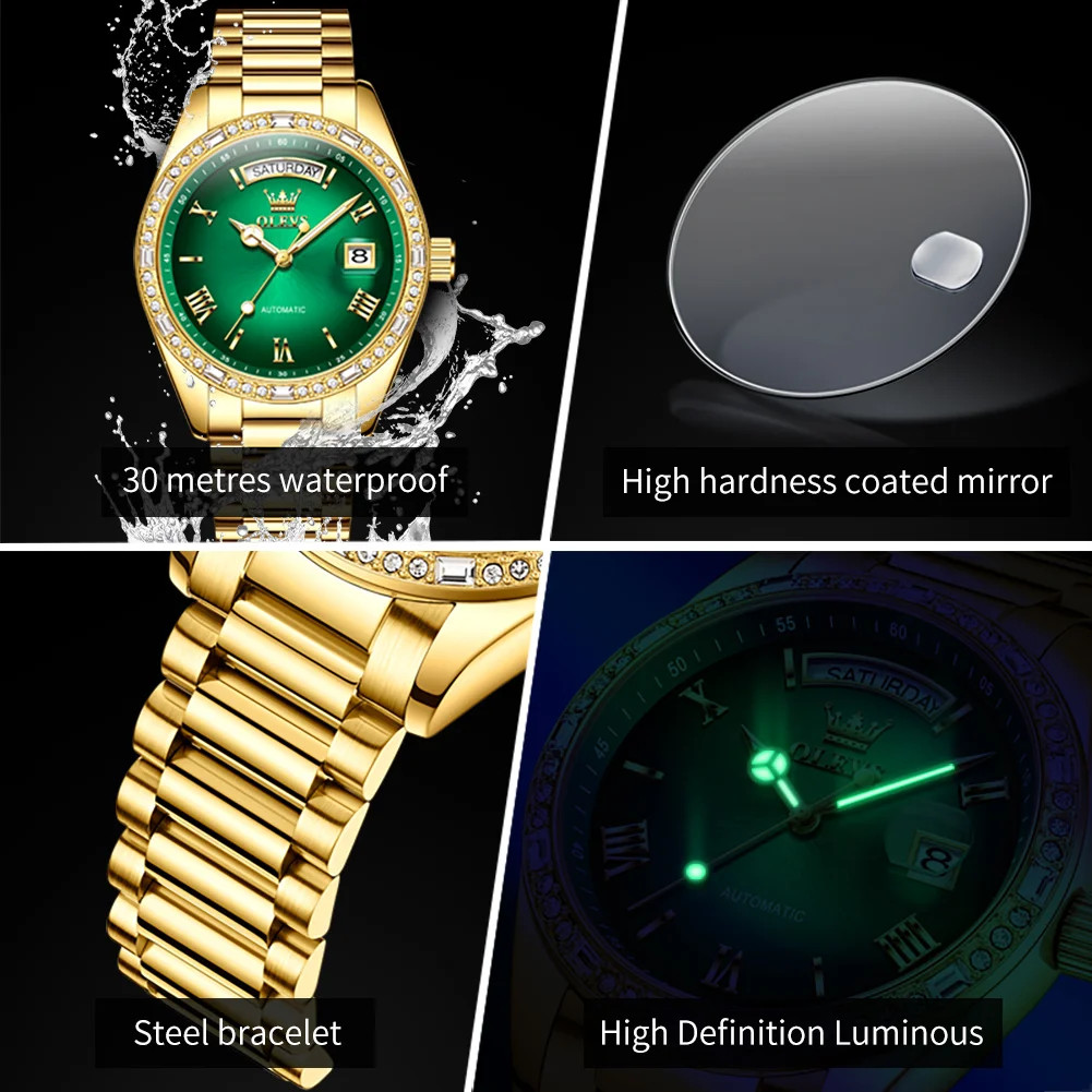OLEVS Waterproof Classic Automatic Mechanical Luminous Calendar Watch for Men