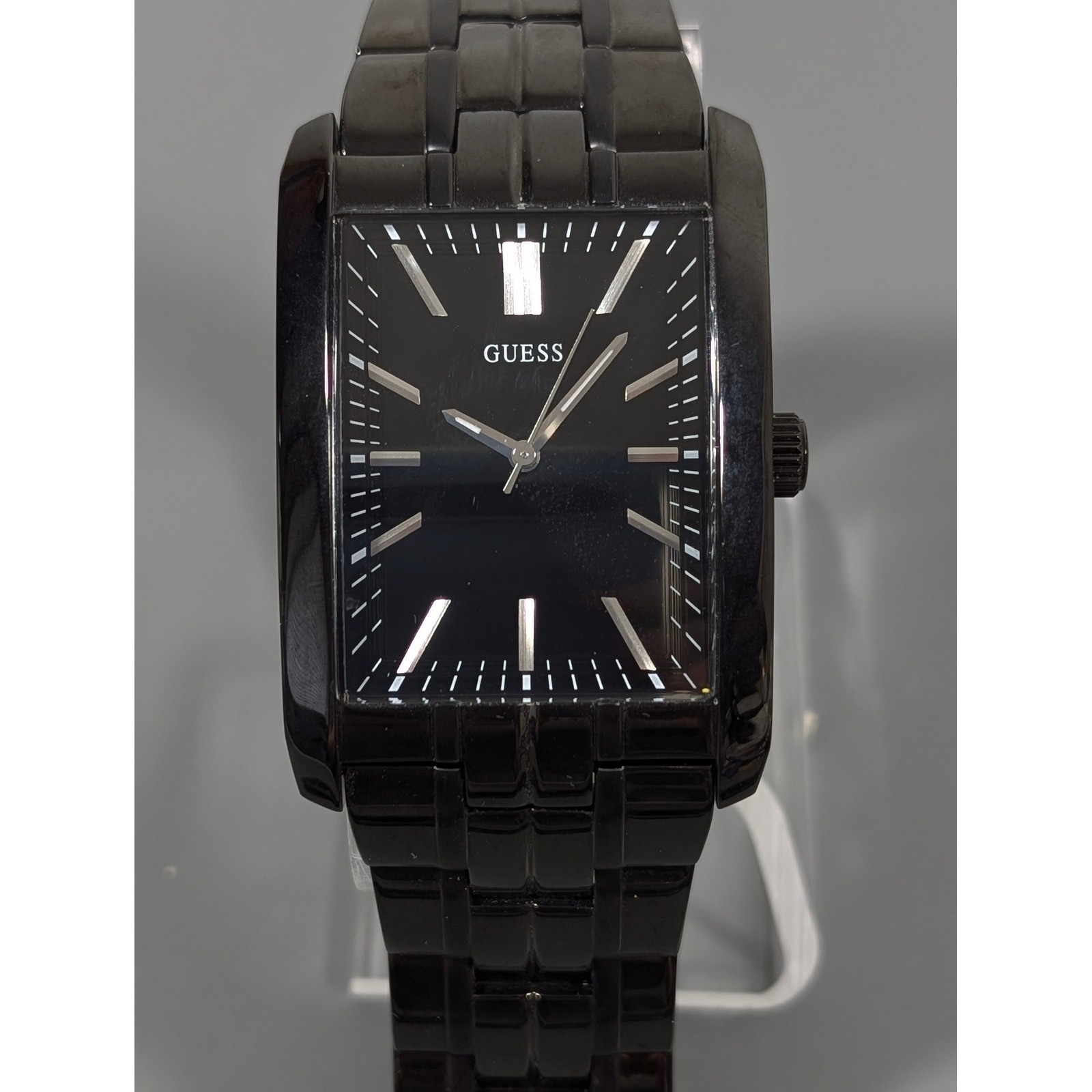 Guess Steel Watch Black Metallic Rectangle Face Link Band Working Fits 6.75″