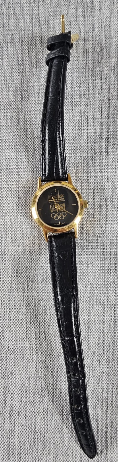 Kodak Olympic Watch Gold Leather Band 1996 Atlanta Olympics Official Sponsor
