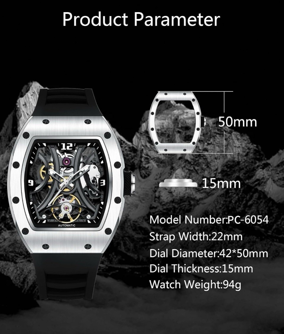 Paras Crown Automatic Stainless Case Silicone Strap Mens Watch