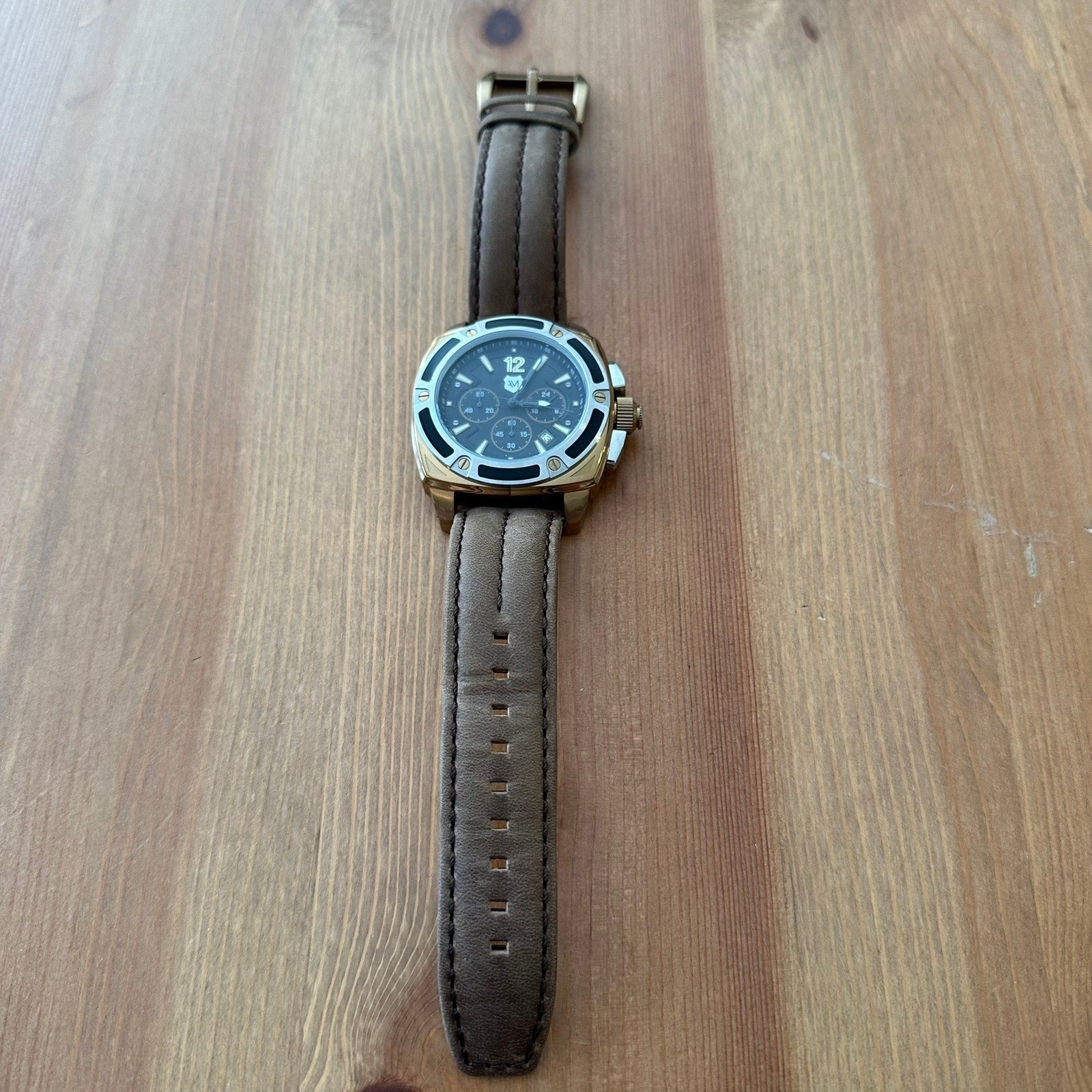 Andrew Marc Mens Chronograph Watch Gold Brown Leather A11007TP03
