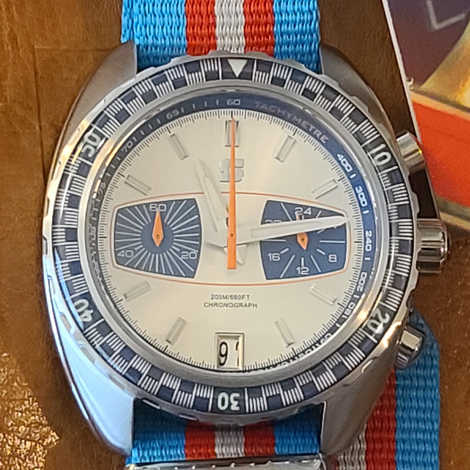 Straton Synchro Racing Chronograph Silver Blue Dial 40mm Quartz Blue Orange