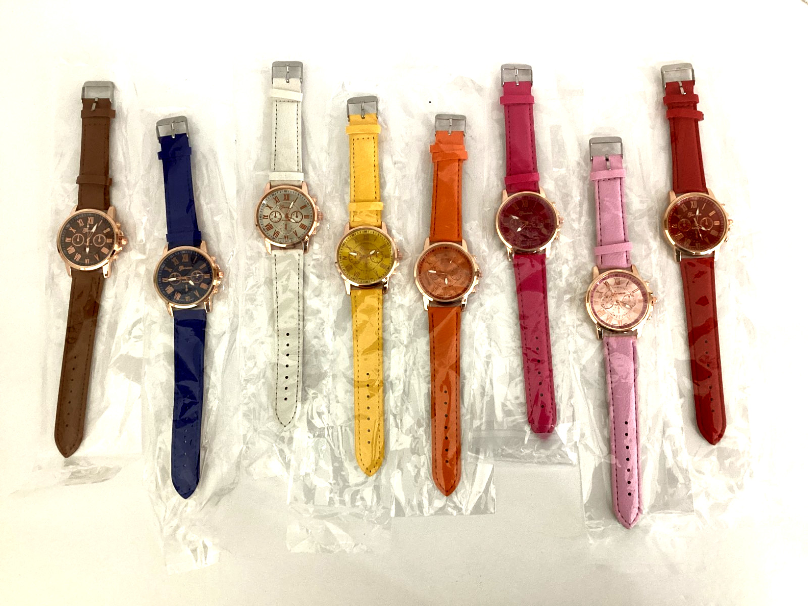 NEW GENEVA WOMEN’S WRIST WATCHES MULTIPLE COLORS IN ORIGINAL PACKAGES LOT OF 8