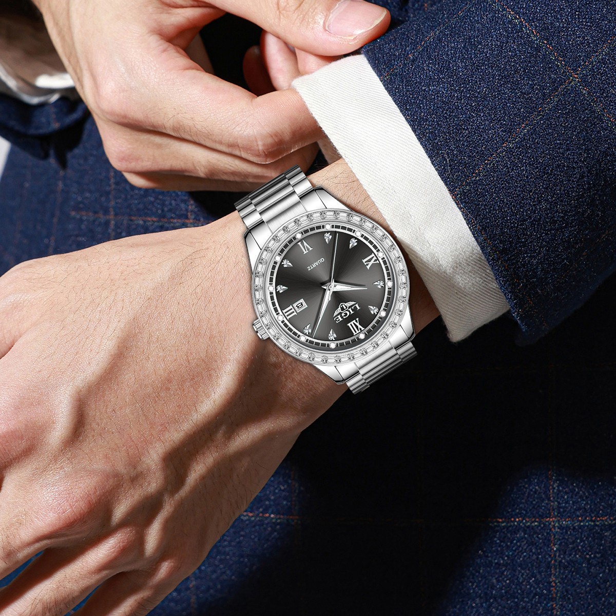 LIGE Men Watch Quartz Date Luminous 3ATM Waterproof Business Man Wristwatch