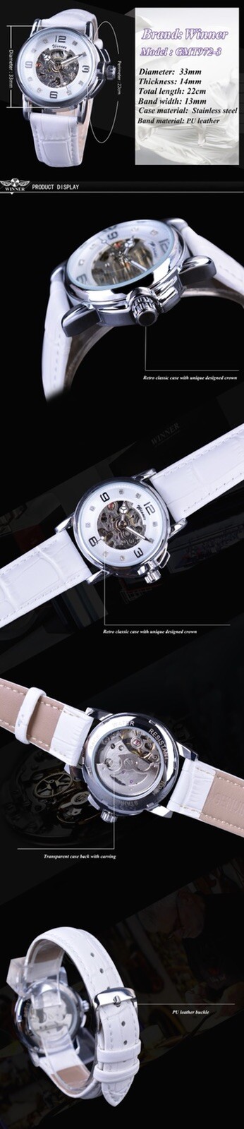 Womens Automatic Transparent Skeleton Luxury Leather Band Ladies Watch Gift Idea