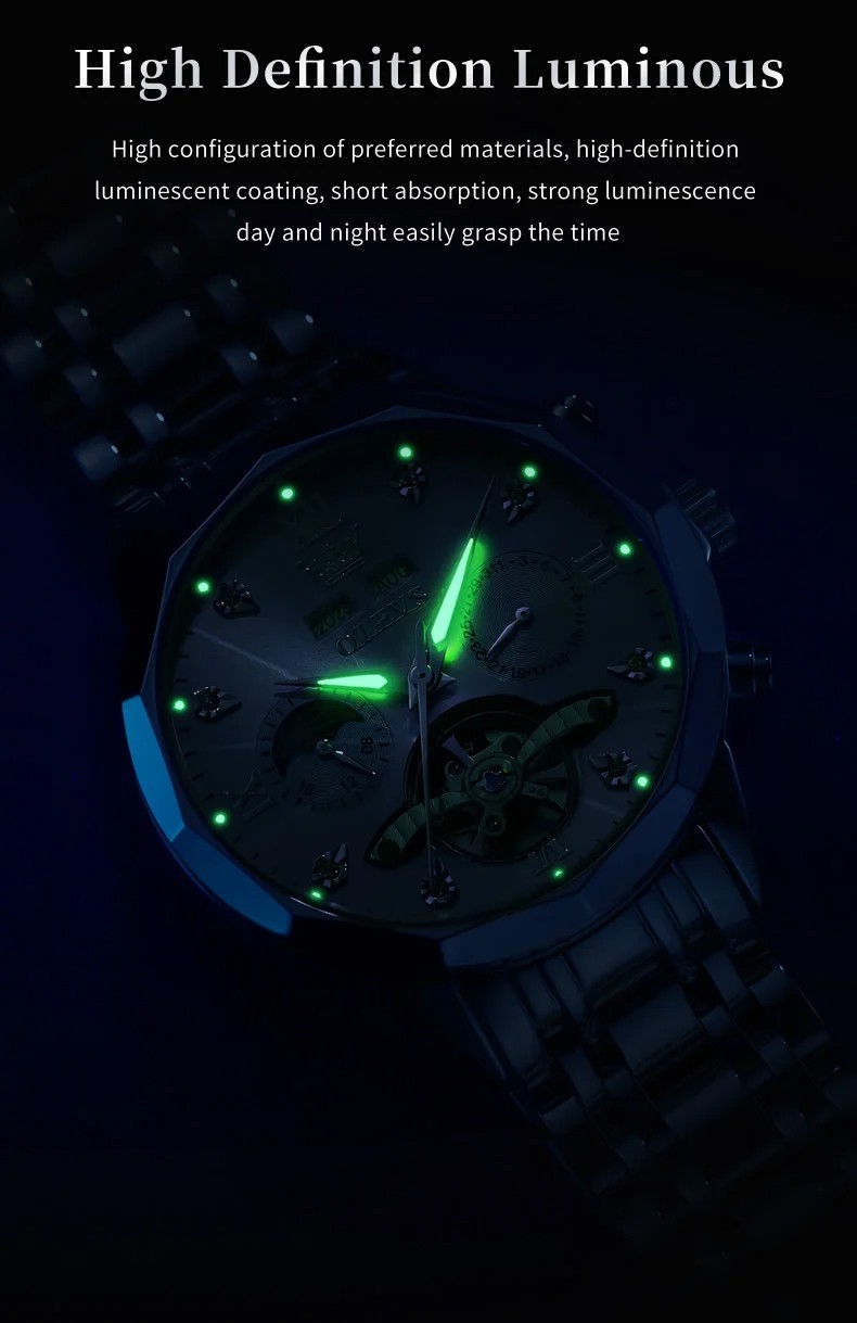 Automatic Mechanical Waterproof Watch Moon Phase Luxury Dial Men Men’s Strap