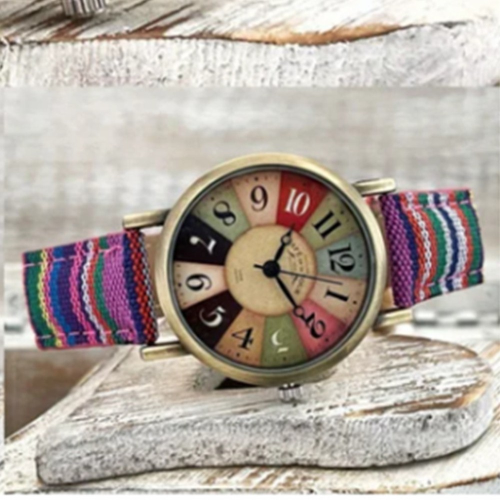 Boho Hippie Womens Watch Striped Colorful Rainbow Band & Dial Perfect Gift