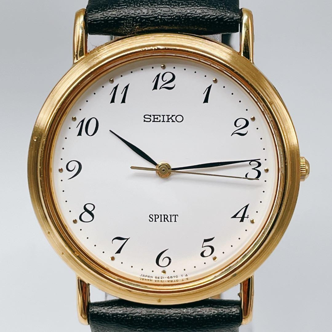 Seiko Spirit 5E21-6C00 Black Vintage Quartz Watch Japan 071120