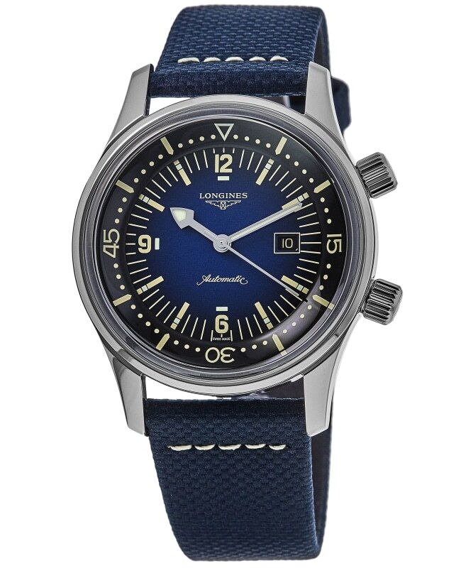 New Longines Legend Diver Blue Dial Fabric Strap Unisex Watch L3.374.4.90.2