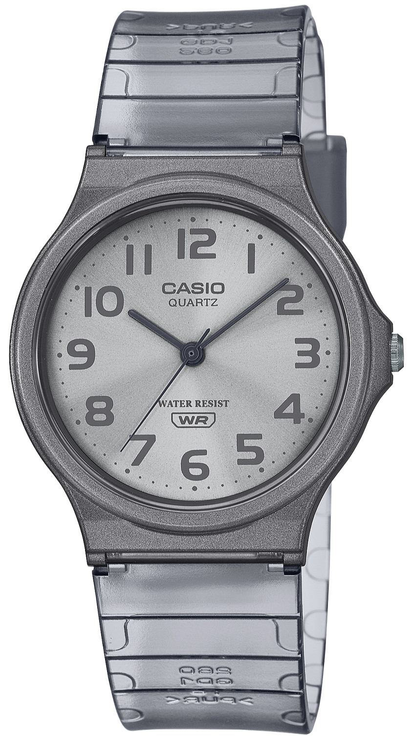 CASIO MQ-24S-8B Analog Clear Transparent Watch Sunburst Silver Dial Resin 35mm