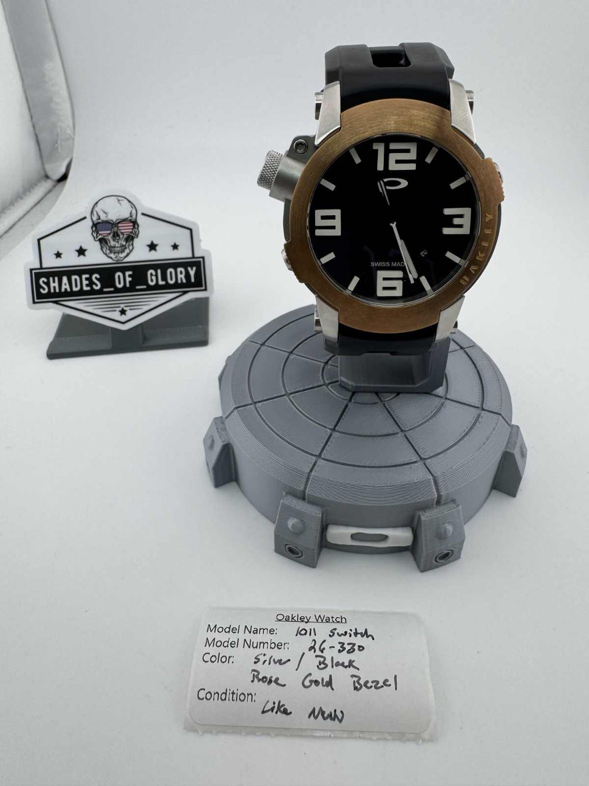 OAKLEY KILL SWITCH SILVER BLACK WHITE W/ ROSE GOLD BEZEL WATCH 26-330 AUTHENTIC