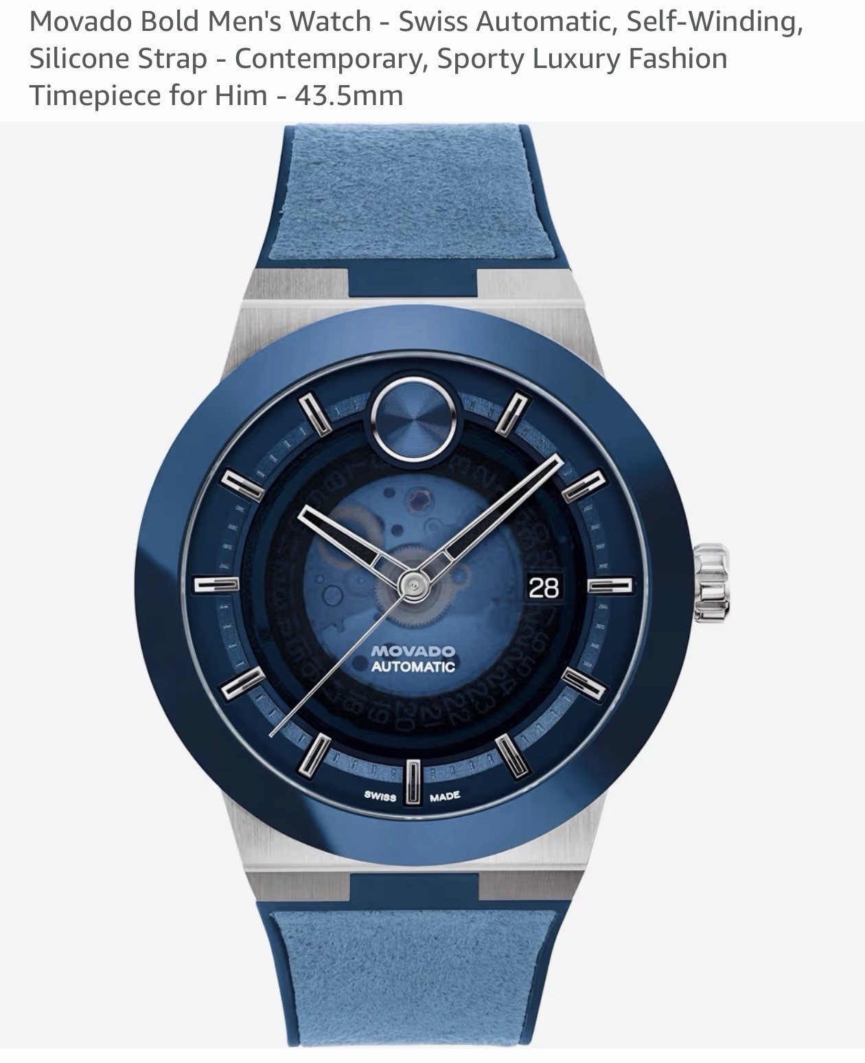Movado Bold Men’s Watch – Swiss Automatic Self-Winding Silicone Strap Blue Dial