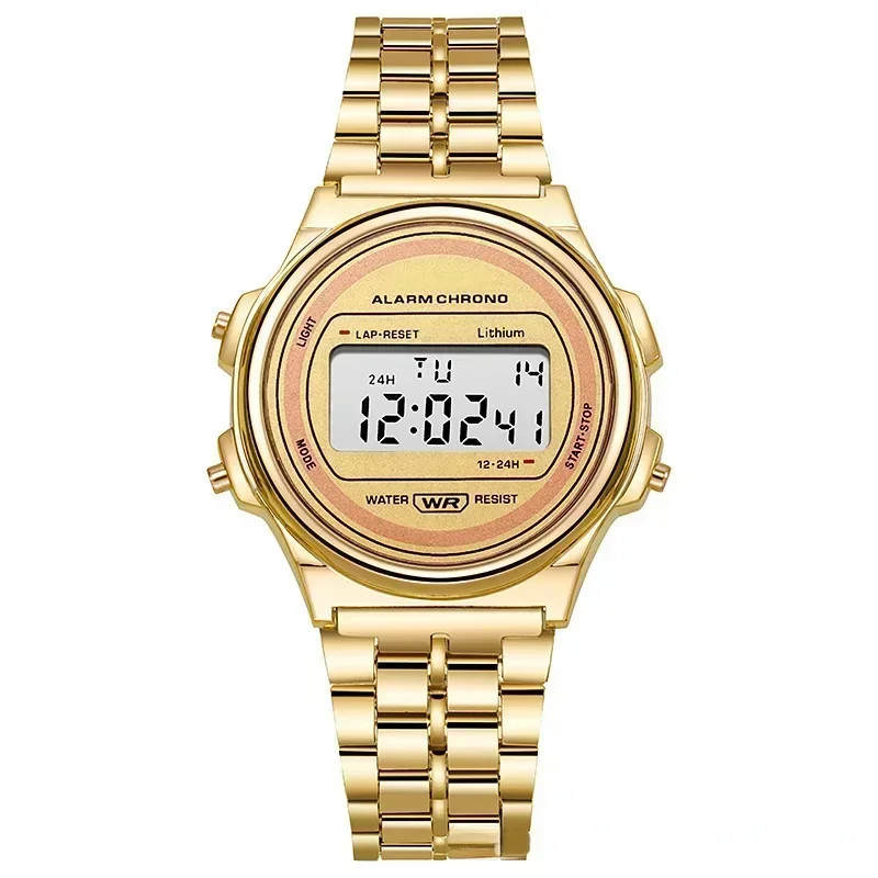 Retro Square Electronic Watches Digital Display Women Men Watch Rose Gold Silver