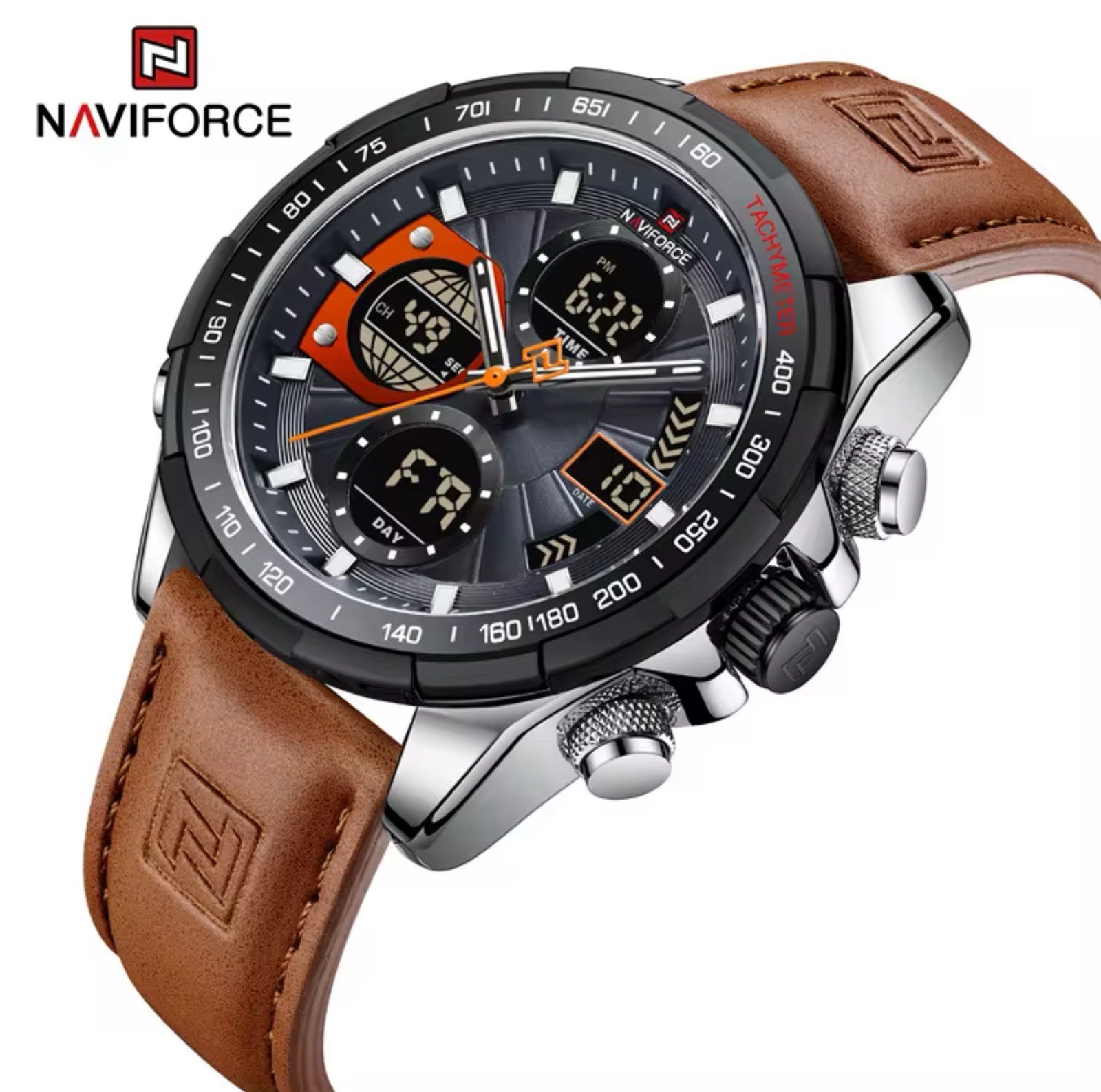 NAVIFORCE LED Men Sport Watches Luxury Brand Dual Time Digital Quartz Wristwatch